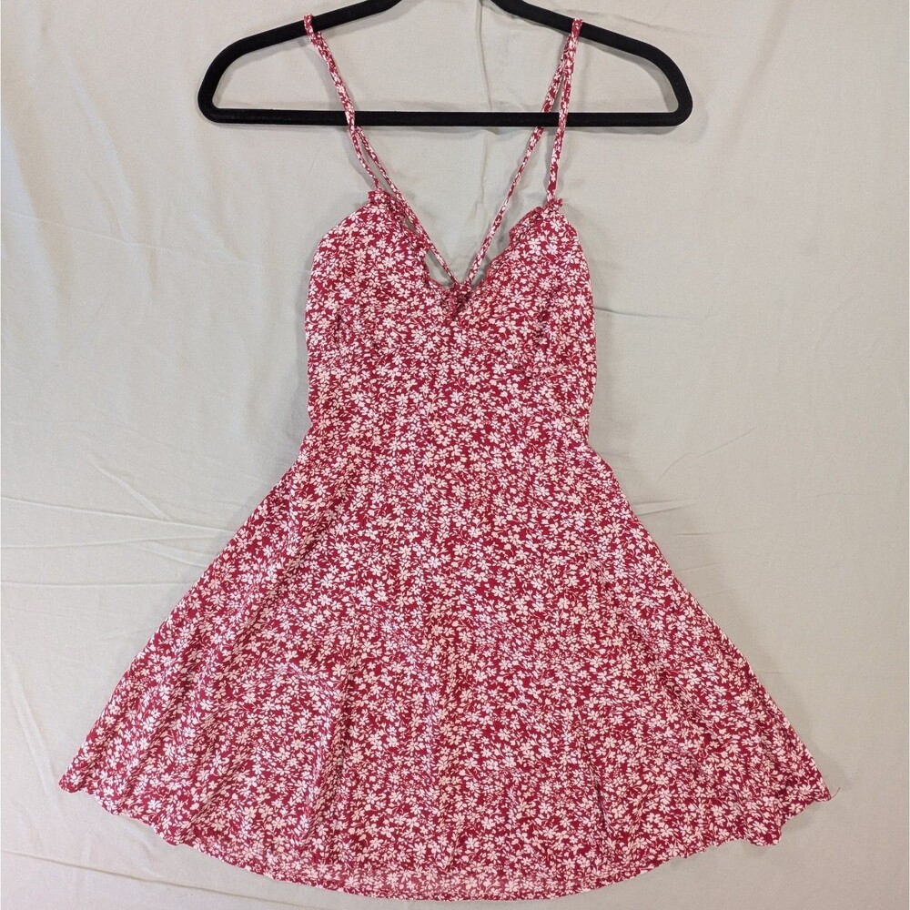 Zaful Skater Dress Womens Small Red White Strappy Back Floral Mini Boho